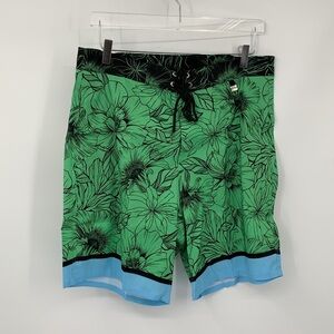Agua Bendita Sati Tonka swim trunks shorts green floral pockets men new 38 XL